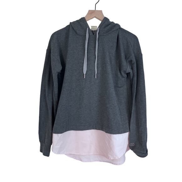 Calia Gray and Pink Long Sleeve Hooded Layered Look Sweatshirt Size Small - Picture 1 of 5